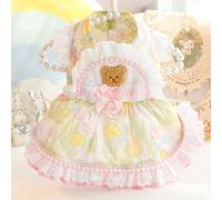 Lace Cute Pet Princess Dress with Bear Print,Lace Trim & Leash Ring Hole for Cats & Dogs - Adorable Party Outfit Clothes Costumes (Pink,X-Large)