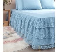 Lace Edge Design Valance Fitted Sheet, Solid Color Fitted Valance Sheets Frilled Bed Base Valance Sheet Bed Sheet with Skirt, Lightweight Easy Care Washable (Pale Blue, 180x220cm)