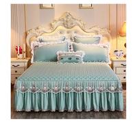 Lace Embroidered Bedding Bed Skirt With Cotton Quilted Bedspread On The Bed Solid Color Mattress Cover Sheet Pillowcase For use in the bedroom(Green B,3pcs design 180x200)