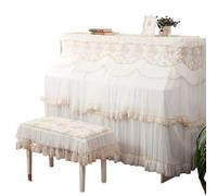 Lace Embroidered Piano Case Stool Covers Small Fresh Double-layer Thin Gauze Double Curtain Cloth For Piano(White 01,155x40x130cm 58x38cm)