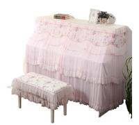 Lace Embroidered Piano Case Stool Covers Small Fresh Double-layer Thin Gauze Double Curtain Cloth for All Upright Pianos(Deep Pink,Piano cove155x40x130)