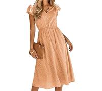 lace-Embroidered V-Neck Dress with Openwork Design,Casual Comfort Dresses Solid Color Vneck Dresses
