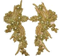 Lace Fabric 1Pair Multi-Color Hand-Sewn Glass Drill Mirror Flowers Sparkling Rhinestone Coats Waistbands Shoulders Wedding Dress DIY Patch(Golden)