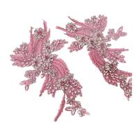 Lace Fabric 1Pair Multi-Color Hand-Sewn Glass Drill Mirror Flowers Sparkling Rhinestone Coats Waistbands Shoulders Wedding Dress DIY Patch(Pink)