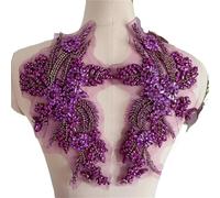 Lace Fabric 1Pair Multi-Color Hand-Sewn Glass Drill Mirror Flowers Sparkling Rhinestone Coats Waistbands Shoulders Wedding Dress DIY Patch(Purple red)