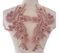Lace Fabric 1Pair Multi-Color Hand-Sewn Glass Drill Mirror Flowers Sparkling Rhinestone Coats Waistbands Shoulders Wedding Dress DIY Patch(Peach Pink)