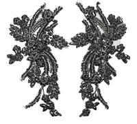 Lace Fabric 1Pair Multi-Color Hand-Sewn Glass Drill Mirror Flowers Sparkling Rhinestone Coats Waistbands Shoulders Wedding Dress DIY Patch(Black)