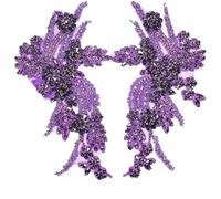 Lace Fabric 1Pair Multi-Color Hand-Sewn Glass Drill Mirror Flowers Sparkling Rhinestone Coats Waistbands Shoulders Wedding Dress DIY Patch(Purple)
