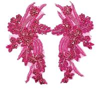 Lace Fabric 1Pair Multi-Color Hand-Sewn Glass Drill Mirror Flowers Sparkling Rhinestone Coats Waistbands Shoulders Wedding Dress DIY Patch(Rose red)