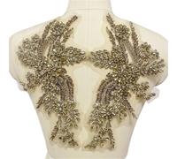 Lace Fabric 1Pair Multi-Color Hand-Sewn Glass Drill Mirror Flowers Sparkling Rhinestone Coats Waistbands Shoulders Wedding Dress DIY Patch(Khaki)