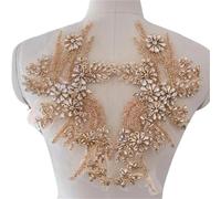 Lace Fabric 1Pair Multi-Color Hand-Sewn Glass Drill Mirror Flowers Sparkling Rhinestone Coats Waistbands Shoulders Wedding Dress DIY Patch(Champagne)