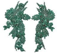Lace Fabric 1Pair Multi-Color Hand-Sewn Glass Drill Mirror Flowers Sparkling Rhinestone Coats Waistbands Shoulders Wedding Dress DIY Patch(Green)