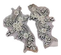 Lace Fabric 1Pair Multi-Color Hand-Sewn Glass Drill Mirror Flowers Sparkling Rhinestone Coats Waistbands Shoulders Wedding Dress DIY Patch(Black White)