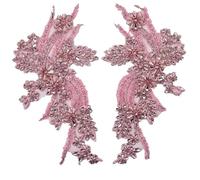 Lace Fabric 1Pair Multi-Color Hand-Sewn Glass Drill Mirror Flowers Sparkling Rhinestone Coats Waistbands Shoulders Wedding Dress DIY Patch(Pink2)