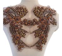 Lace Fabric 1Pair Multi-Color Hand-Sewn Glass Drill Mirror Flowers Sparkling Rhinestone Coats Waistbands Shoulders Wedding Dress DIY Patch(Coffee)
