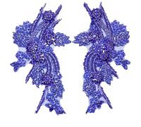 Lace Fabric 1Pair Multi-Color Hand-Sewn Glass Drill Mirror Flowers Sparkling Rhinestone Coats Waistbands Shoulders Wedding Dress DIY Patch(Blue)