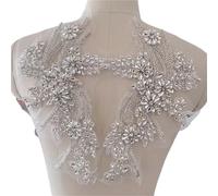 Lace Fabric 1Pair Multi-Color Hand-Sewn Glass Drill Mirror Flowers Sparkling Rhinestone Coats Waistbands Shoulders Wedding Dress DIY Patch(Off White)