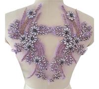 Lace Fabric 1Pair Multi-Color Hand-Sewn Glass Drill Mirror Flowers Sparkling Rhinestone Coats Waistbands Shoulders Wedding Dress DIY Patch(Dusty Purple)