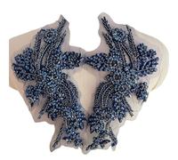 Lace Fabric 1Pair Multi-Color Hand-Sewn Glass Drill Mirror Flowers Sparkling Rhinestone Coats Waistbands Shoulders Wedding Dress DIY Patch(Blue2)