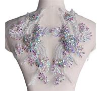 Lace Fabric 1Pair Multi-Color Hand-Sewn Glass Drill Mirror Flowers Sparkling Rhinestone Coats Waistbands Shoulders Wedding Dress DIY Patch(AB Multicolor)