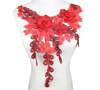 Lace Fabric Blue Flower Neckline Collar Decorate Sewing Accessorie Embroidery Dress Motif Blouse Lace Fabric Applique Sewing Supplies(Red)