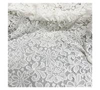 Lace Fabric by The Meter for Dresses Clothes Sewing Plain White Embroidery Hollow-Out Pressed Yarn Flowers Three-Dimensional DIY(White)