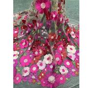 Lace Fabric Embroidery Unilateral Embroidered Cloth 3D Applique Fabric High-end Women's Dresses Wedding Dress Material for Sewing Making DIY(Apricot mesh)