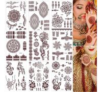 Lace Fake Temporary Tattoo Set,9 Sheets Brown and Red Tattoo Stickers For Women,Chest Arm Lotus Mandala Flower,Waterproof Temporary Stickers For Women,Girls (Red)