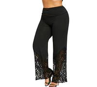 Lace Flare Trousers Women UK Sale Bootleg Yoga Pants Plus Size Flared Pants High Waist Boot Cut Leggings Hollow Out Bell Bottom Gym Workout Pants Wide Fit Casual Pants Full Length L-5XL Black