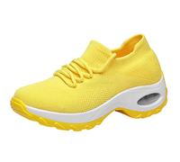 lace Free Trainers Women Women's Trainers Wide Fit Wedge Jogging Sneakers Casual Fashion Non Slip Walking Shoes Lightweight Low Top Lace Up Orthopedic Best Shoes for Standing All Day Yellow 7