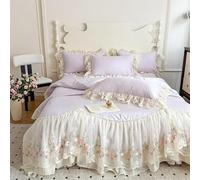 Lace French Chic Bedding Set 4-Piece Girl Chiffon Ruffles Duvet Cover Bed Sheet Pillowcase Korean Style Princess Bedding Set Ultra Soft and Light Weight-No Comforter(Purple,Full)