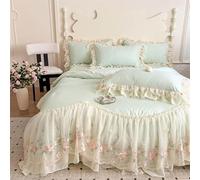 Lace French Chic Bedding Set 4-Piece Girl Chiffon Ruffles Duvet Cover Bed Sheet Pillowcase Korean Style Princess Bedding Set Ultra Soft and Light Weight-No Comforter(Green,Twin)