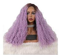 Lace Front Synthetic Wigs Ladies Natural Wavy Purple Side Part/Braid/Free Part 180% Density Purple Wig Medium Length Non Glue Wig,26 Inches (18 Inches)