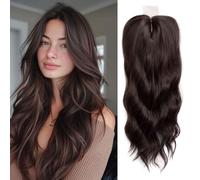 Lace Front Wavy Big Base Coverage Thinning Hair Clip in Hair Extensions for Women Fiber Wigs with Bangs Dark Brown