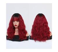 Lace Front Wig Dark Red Wigs for Women Burgundy Wavy Wig with Bangs Colorful Synthetic Ombre Red Wig for Daily Party for Daily Party Use(Color:Ombre Red)