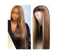 Lace Front Wig Highlight Lace Front Wig Human Hair 4/27 Ombre Straight Hair Lace Wig 13x4x1 T Part Lace Frontal Wigs Brazilian Remy Pre Plucked with Baby Hair for Daily Party Use(Size:26inches)