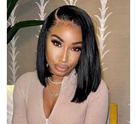 Lace Front Wig Human Hair 13x4 HD Lace Front Wig Glueless Human Hair Wig Pre Curled Bob Lace Front Wig Short Straight Human Hair
