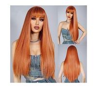 Lace Front Wig Long Straight Synthetic Wig Natural Wine Red Wig with Bangs for Black Women Cosplay Halloween Party Heat Resistant Hair for Daily Party Use(Color:B)