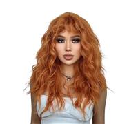 Lace Front Wig Red Ginger Copper Yellow Synthetic Wig for Women Long Curly Wave Wigs with Bangs Cosplay Party Use