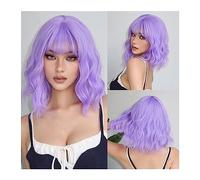 Lace Front Wig Short Synthetic Wigs Purple Blue Curly Wave Wigs with Bangs for Women Cosplay Party Halloween Colorful Bob Wigs Heat Resistant for Daily Party Use