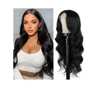 Lace Front Wig Wig Female Middle Part Long Hair 26 Inches Wigs Synthetic Loose Wavy Heat Resistant(103F-black)