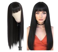 Lace Front Wig Women's Long Straight Hair With Bangs Wig Suitable For Daily Commuting(Black)