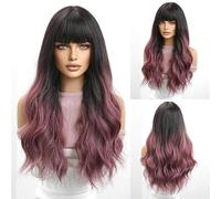 Lace Front Wigs Human Hair Female Wig With Long Hair, Big Waves, Air Bangs, Gradient Full Head Cover, Matte for Women(C)