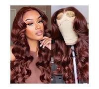Lace Front Wigs Human Hair Reddish Brown Synthetic Lace Front Wig 20-30" Long Body Wave Copper Red 13X1 T Part 13X4 Wigs for Women Pre Plucked with Baby Hair for Women(13X4 Lace Wig,24inches)