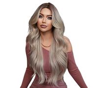 Lace Front Wigs Human Hair Rice gray long curly hair wig, women's eight character bangs, full head cover, breathable party, daily for Women