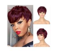 Lace Front Wigs Human Hair Short Brown Wig Chocolate Brown Human Hair Wigs Short Pixie Cut Wigs with Bangs for Women(Red)