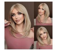 Lace Front Wigs Human Hair Shoulder level straight hair with light gray gold figure eight bangs for women for Women