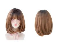 Lace Front Wigs Human Hair Wig, Women's Air Bangs, Collarbone Hair, Natural Shoulder Length, Medium, Full Head Cover for Women(Orange)