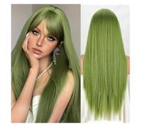 Lace Front Wigs Human Hair Wig, women's bangs mid split long straight hair set suitable for daily and party use for Women(Green)