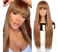 Lace Front Wigs Human Hair Wig, women's bangs mid split long straight hair set suitable for daily and party use for Women(Metallic)